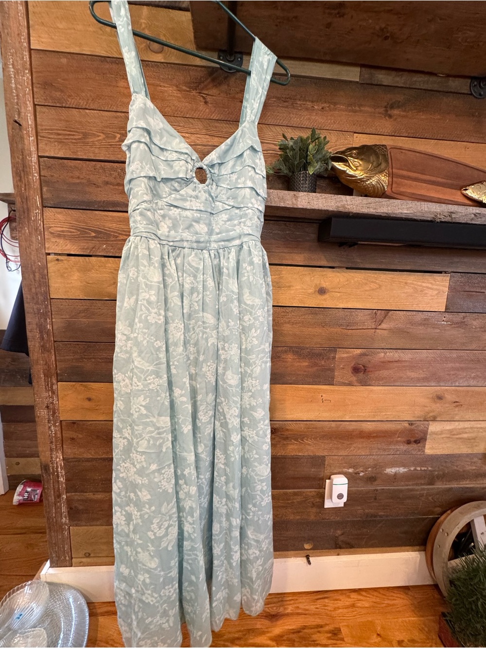 Abercrombie & Fitch Light Blue Floral Maxi Dress with Ring Detail